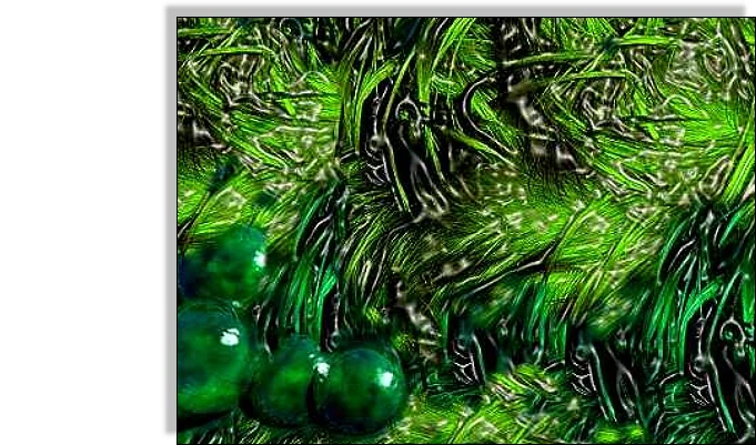 Dichte grüne Digitalstruktur mit schwarzen, zeichenartigen Formen.