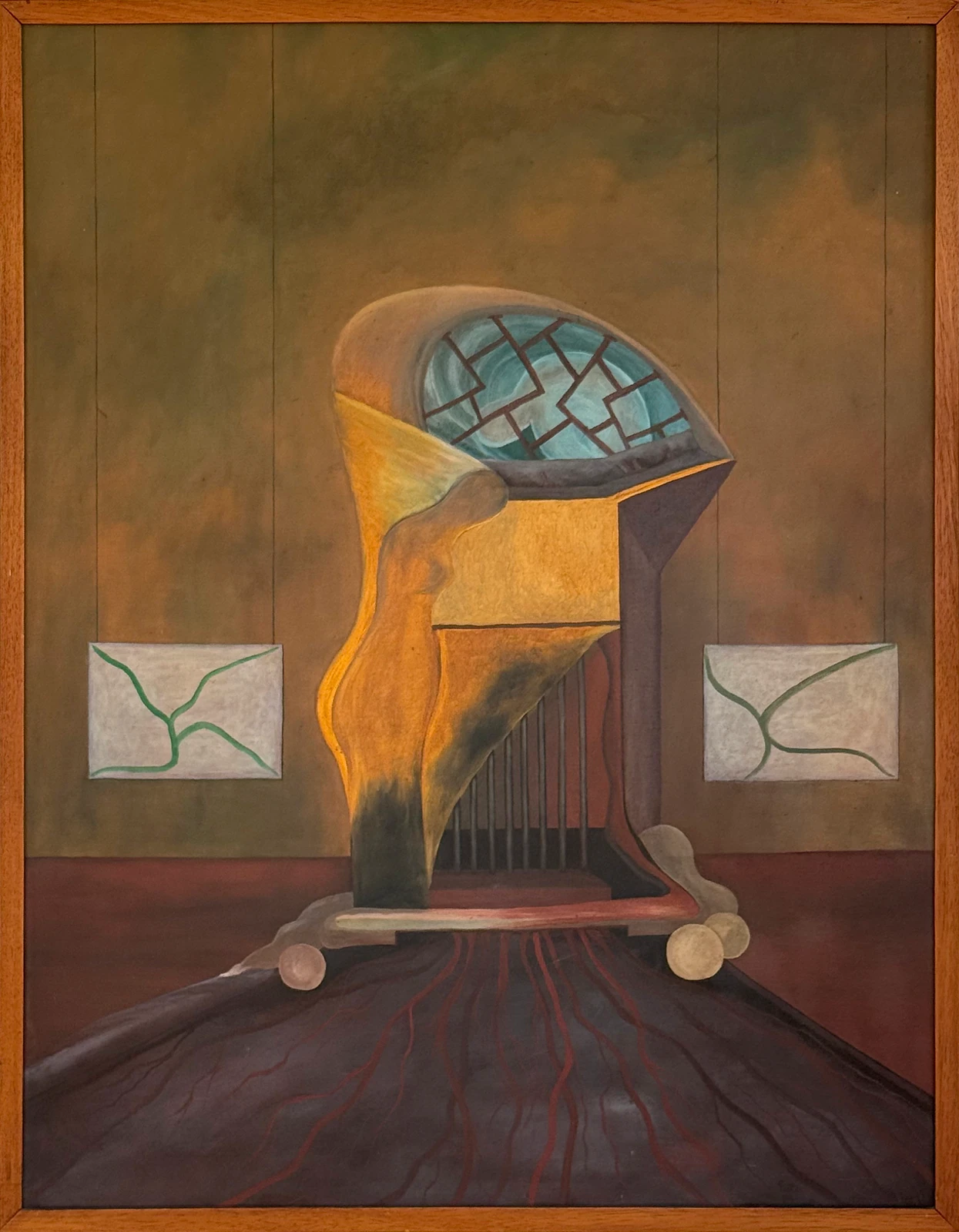 Kopfähnliche Form, gitterartige Kuppel und Raumkonstruktion verbinden Figur und geometrische Ordnung.
