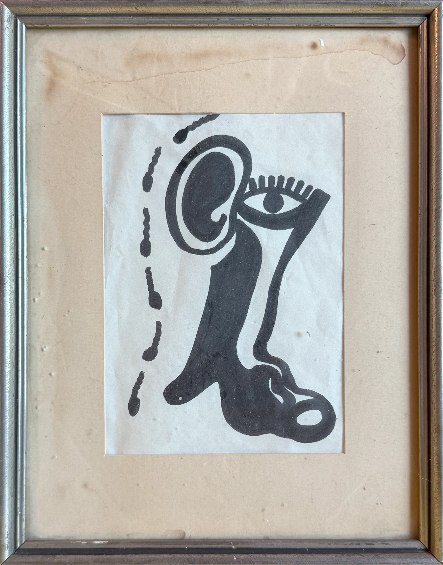 Eine dunkle, augenähnliche Silhouette steht einem Ring gegenüber. Eine gepunktete Kurve verbindet ihre unterschiedlichen Bewegungen.